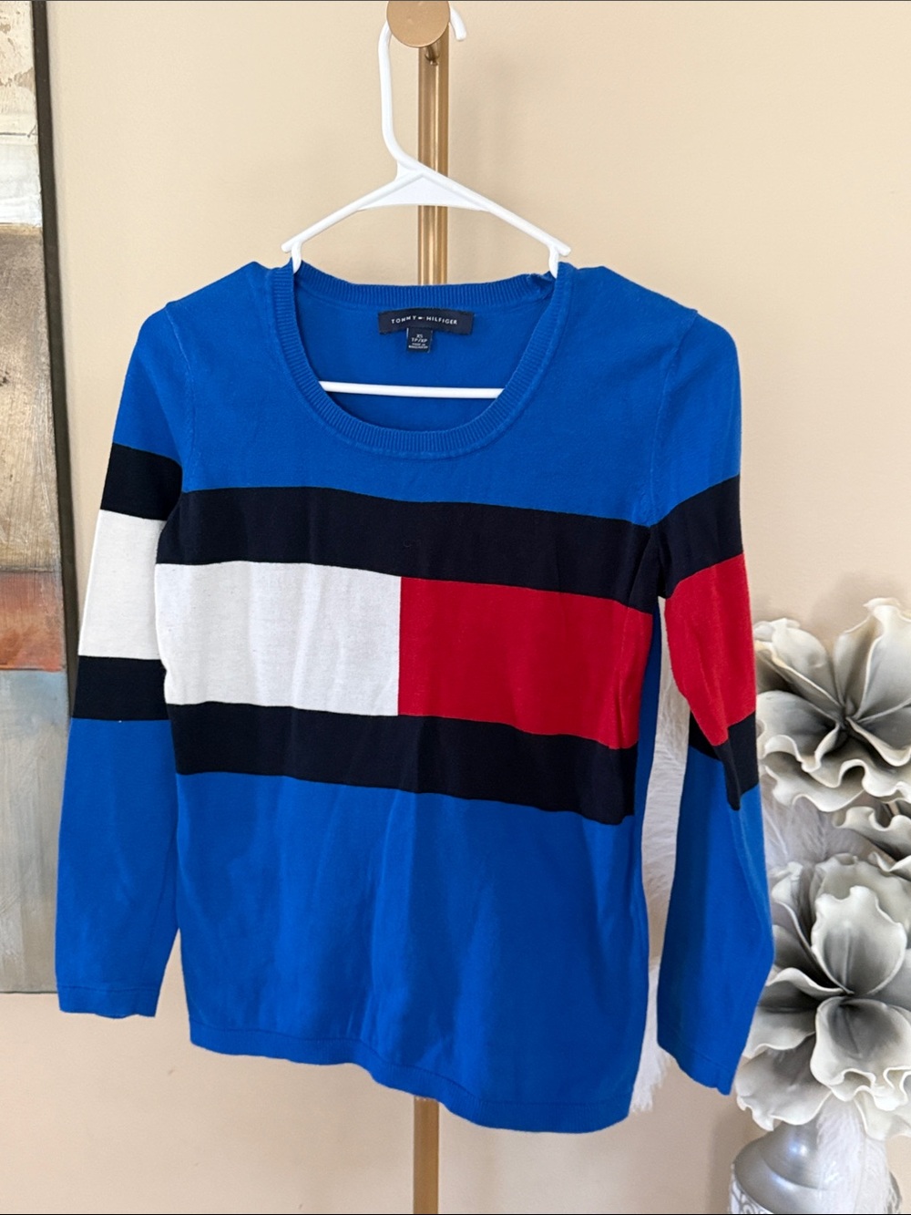 Tommy Hilfiger Blue, Black, White & Red Colorblock Crewneck Sweater - Men